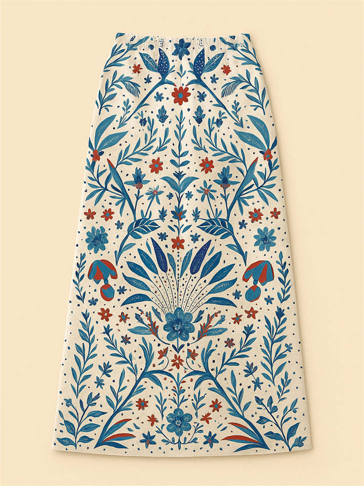 Women's Summer Blue Ethnic Holiday Style Printed A-Line Skirts
