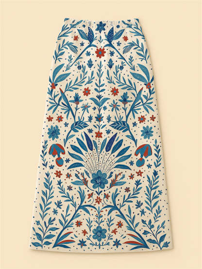 Women's Summer Blue Ethnic Holiday Style Printed A-Line Skirts