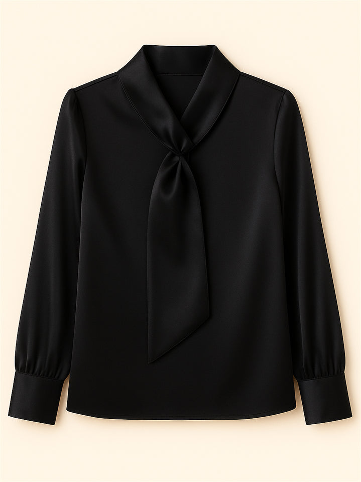 Ladies' Elegant Satin Solid Color Lace Up Long Sleeve Blouses
