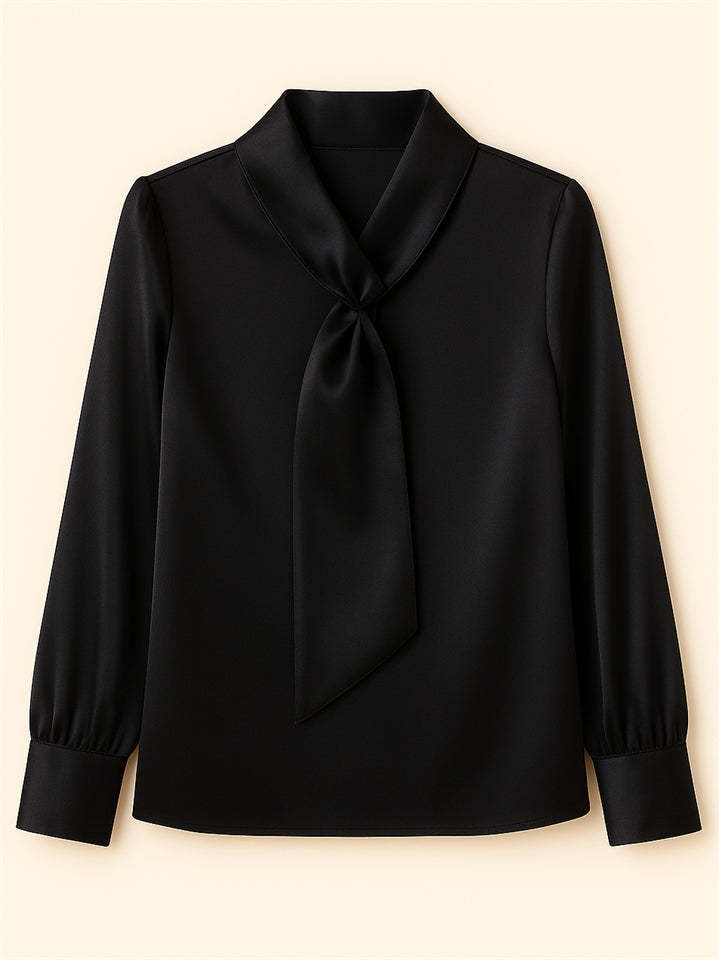 Ladies' Elegant Satin Solid Color Lace Up Long Sleeve Blouses