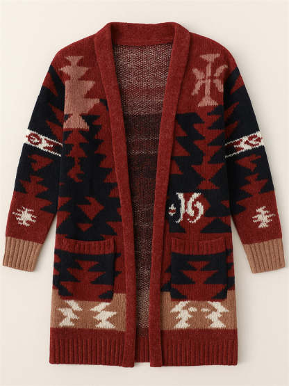 Women's Holiday Style Printed Long Sleeve Cardigan Sweaters