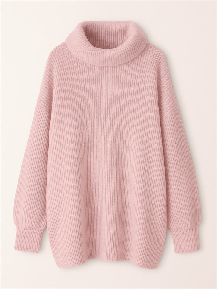 Women's Simple High Neck Solid Color Long Sleeve Loose Sweater