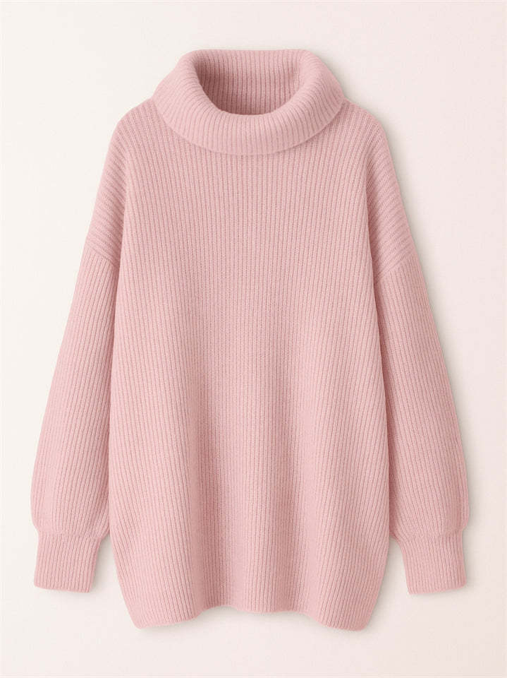 Women's Simple High Neck Solid Color Long Sleeve Loose Sweater