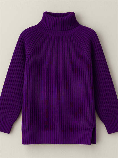 Women's Solid Color Turtleneck Split Hem Long Sleeve Knitted Sweaters