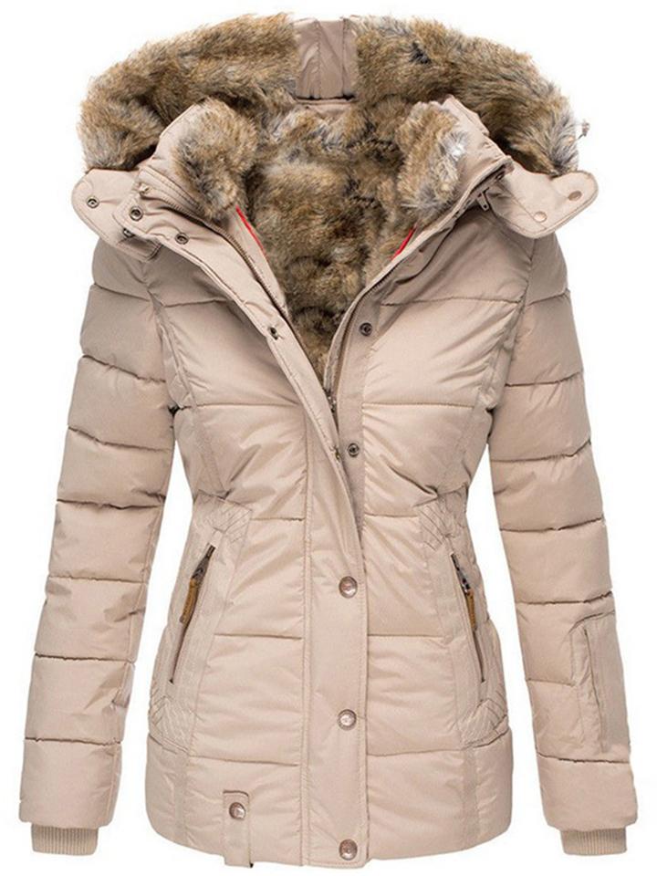 Winter Warm Solid Color Mid-Length Faux Fur Hooded Coat for Women