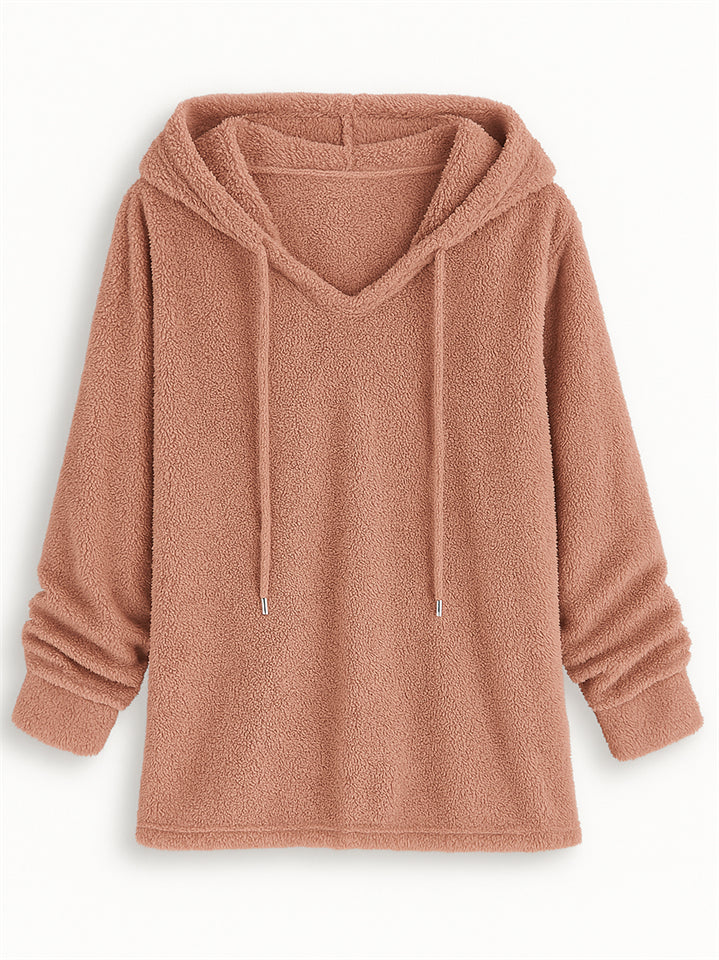 Women's Autumn Solid Color Fleece Pullover Long Sleeve Hoodie
