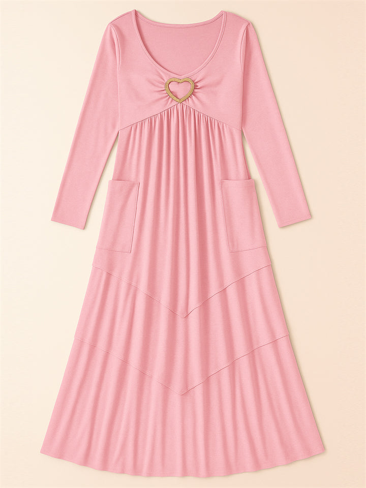 Ladies' Autumn Solid Color Pleated High Waist Multi Layers Dresses