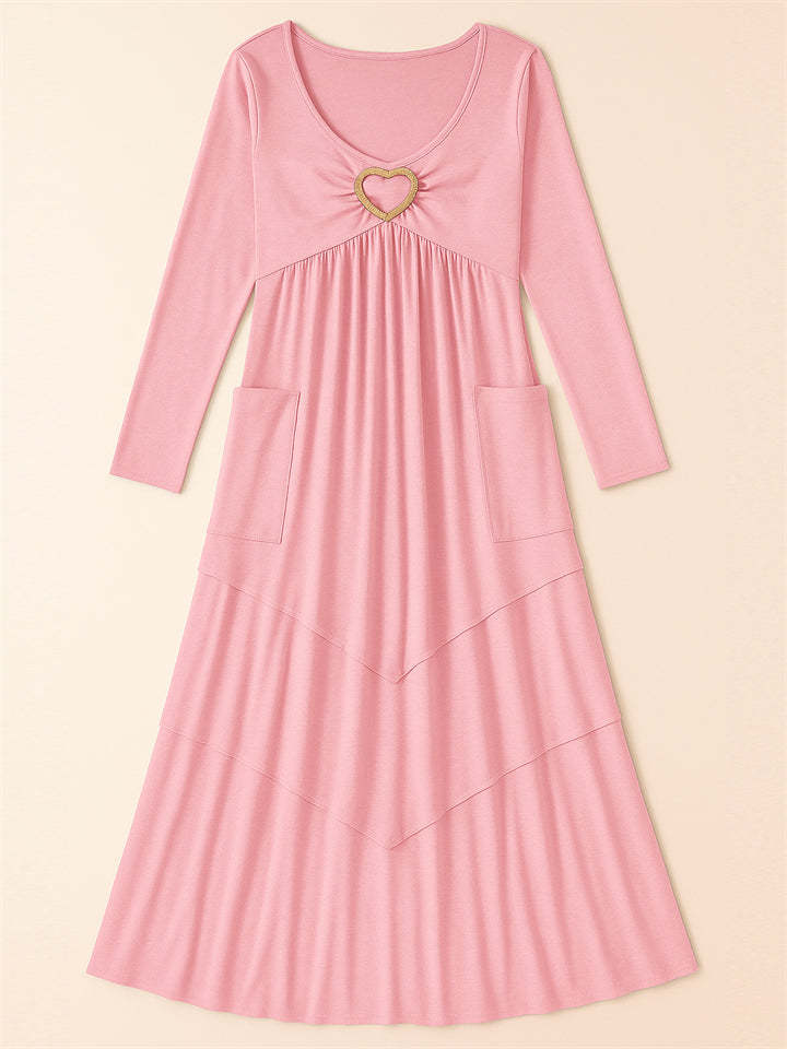 Ladies' Autumn Solid Color Pleated High Waist Multi Layers Dresses