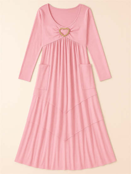 Ladies' Autumn Solid Color Pleated High Waist Multi Layers Dresses