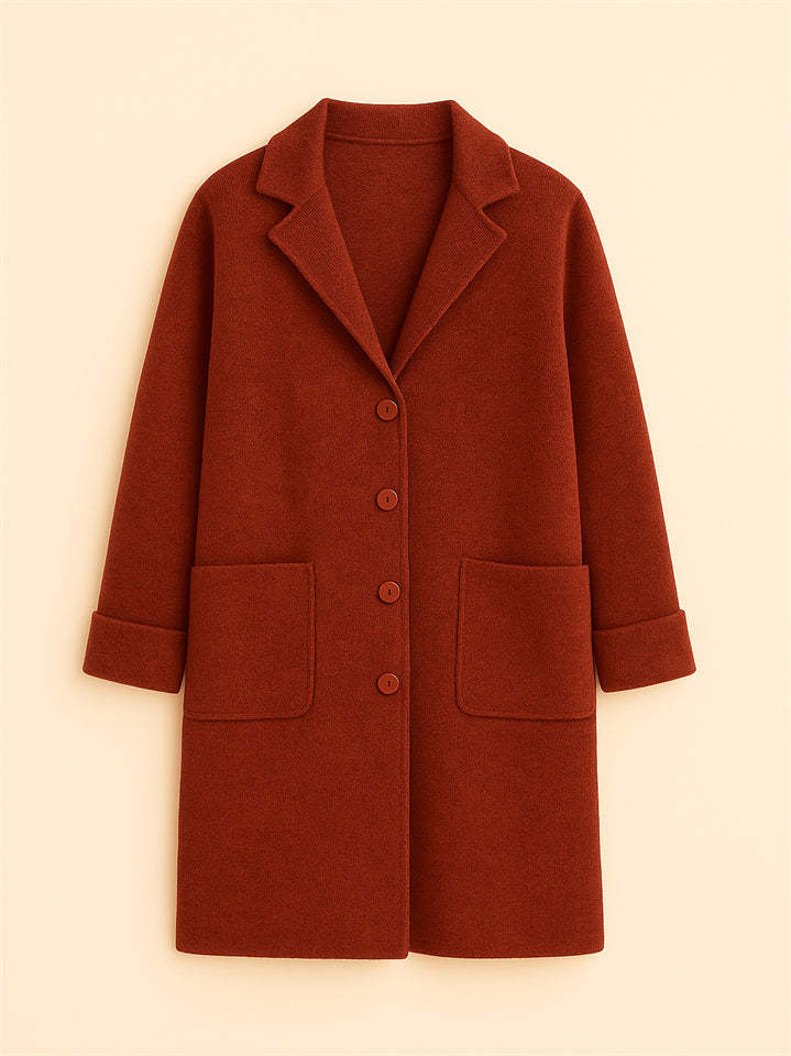Female Autumn Solid Color Single Breasted Lapel Mid-length Coats