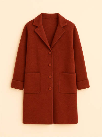 Female Autumn Solid Color Single Breasted Lapel Mid-length Coats