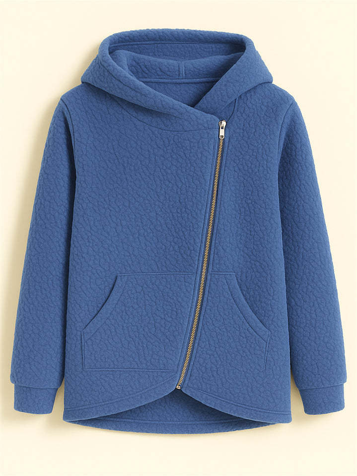 Women's Autumn Zip Up Asymmetric Long Sleeve Hooded Fleece Coats