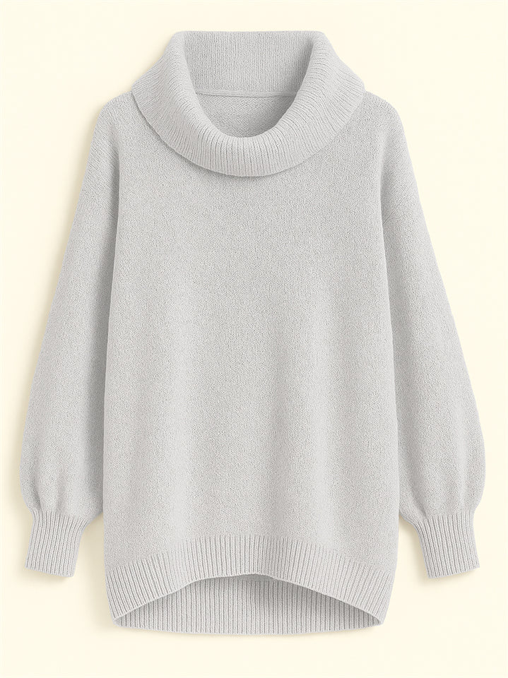 Casual Solid Color Turtleneck Kangaroo Pocket Lantern Sleeve Sweaters for Women