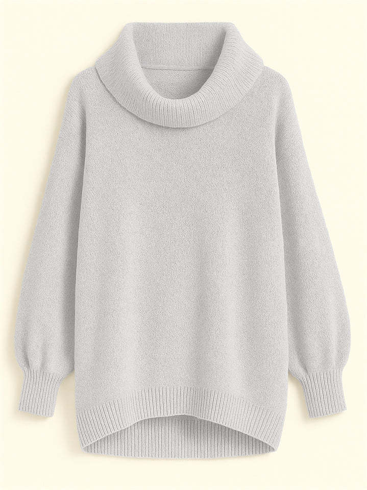 Casual Solid Color Turtleneck Kangaroo Pocket Lantern Sleeve Sweaters for Women