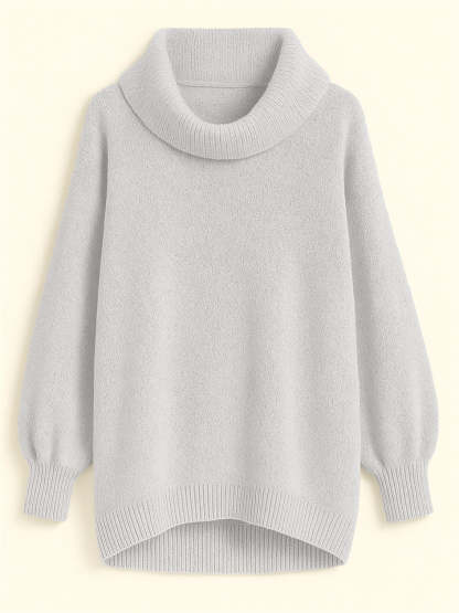 Casual Solid Color Turtleneck Kangaroo Pocket Lantern Sleeve Sweaters for Women