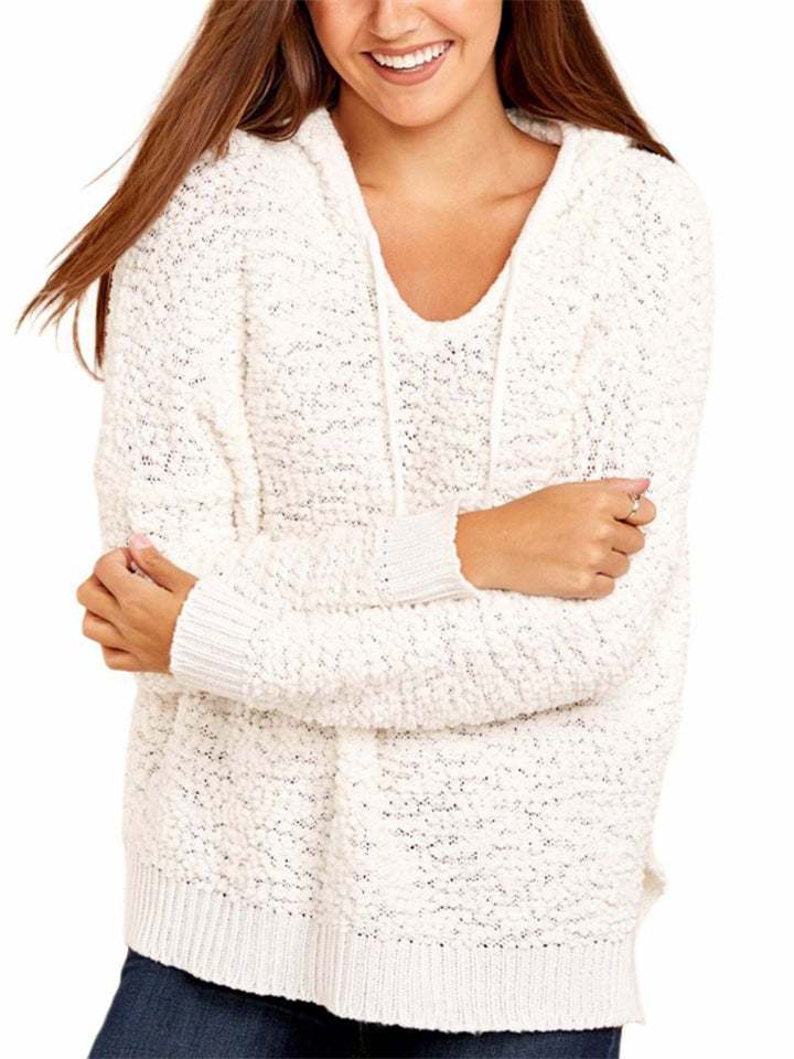 Women's Stylish Autumn White Pullover Knitted Long Sleeve Hoodies