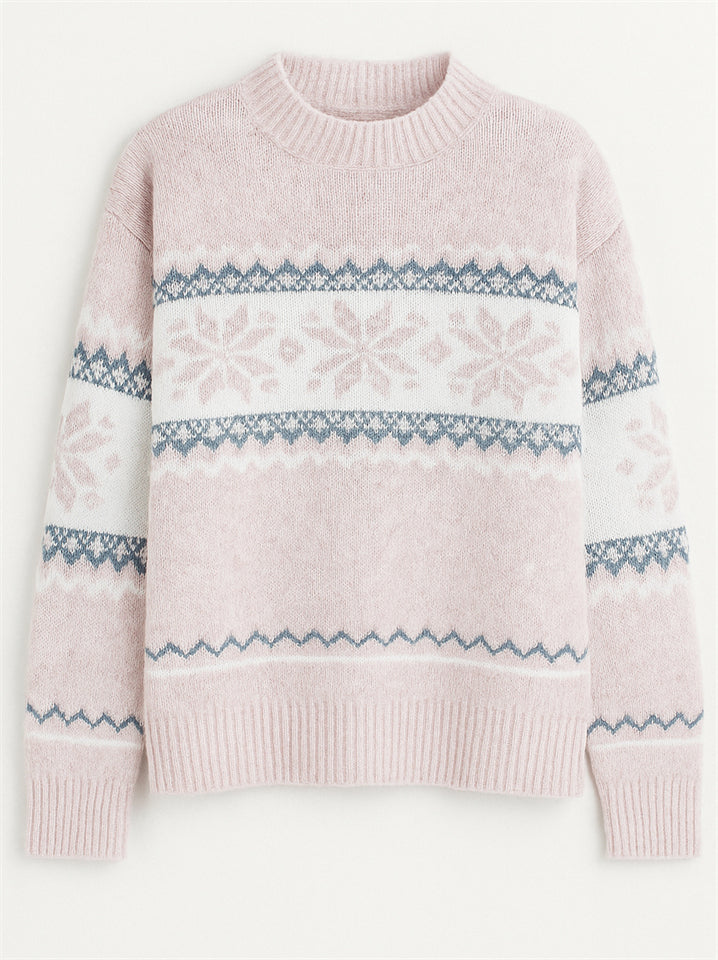 Autumn Casual Semi-high Neck Snowflakes Contrast Color Sweaters