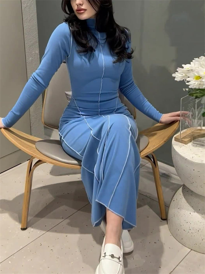 High Neck Solid Color Sexy Bodycon Dresses for Women