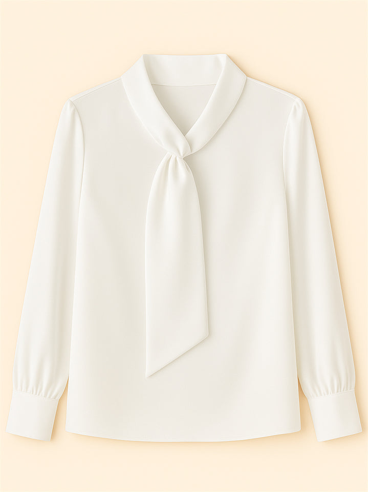 Ladies' Elegant Satin Solid Color Lace Up Long Sleeve Blouses