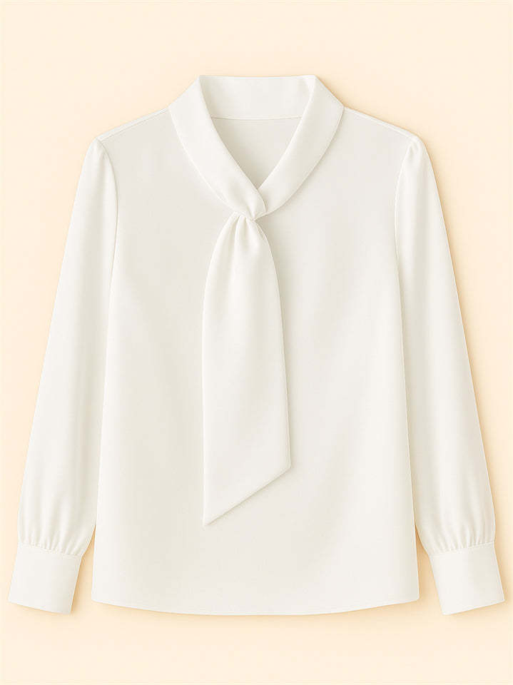 Ladies' Elegant Satin Solid Color Lace Up Long Sleeve Blouses