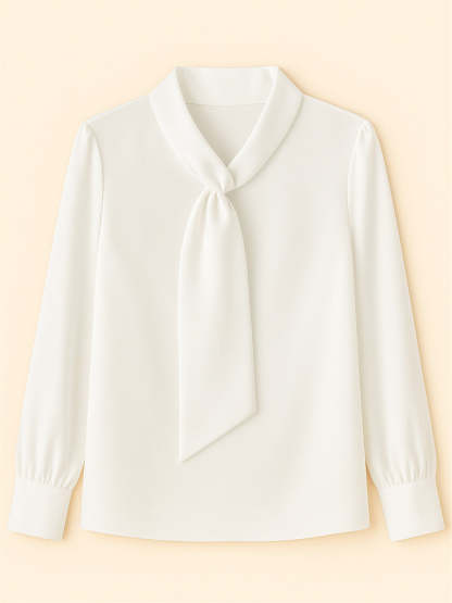 Ladies' Elegant Satin Solid Color Lace Up Long Sleeve Blouses