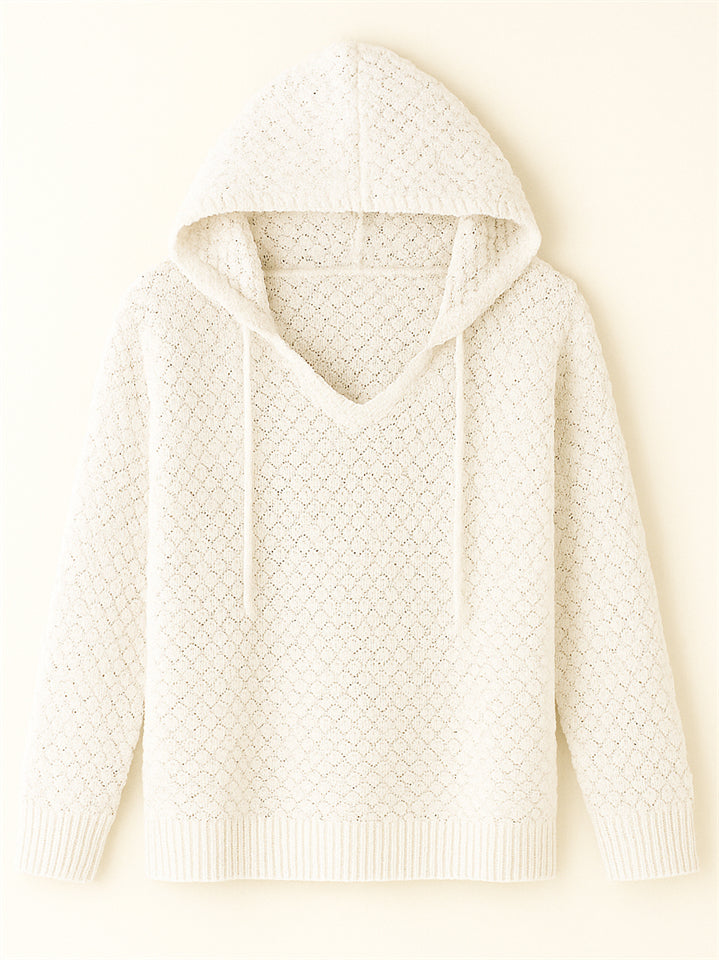 Women's Stylish Autumn White Pullover Knitted Long Sleeve Hoodies