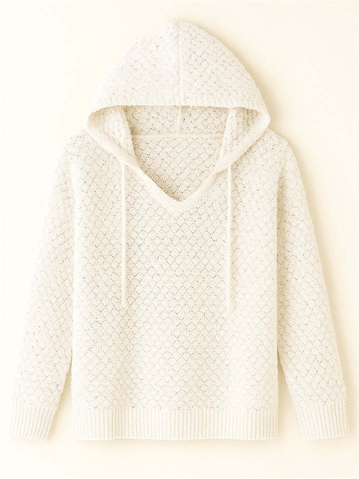 Women's Stylish Autumn White Pullover Knitted Long Sleeve Hoodies