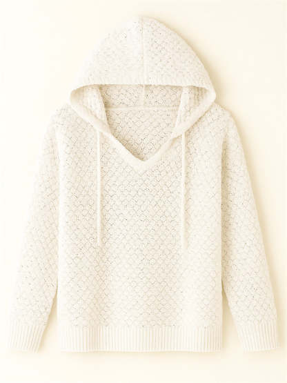 Women's Stylish Autumn White Pullover Knitted Long Sleeve Hoodies