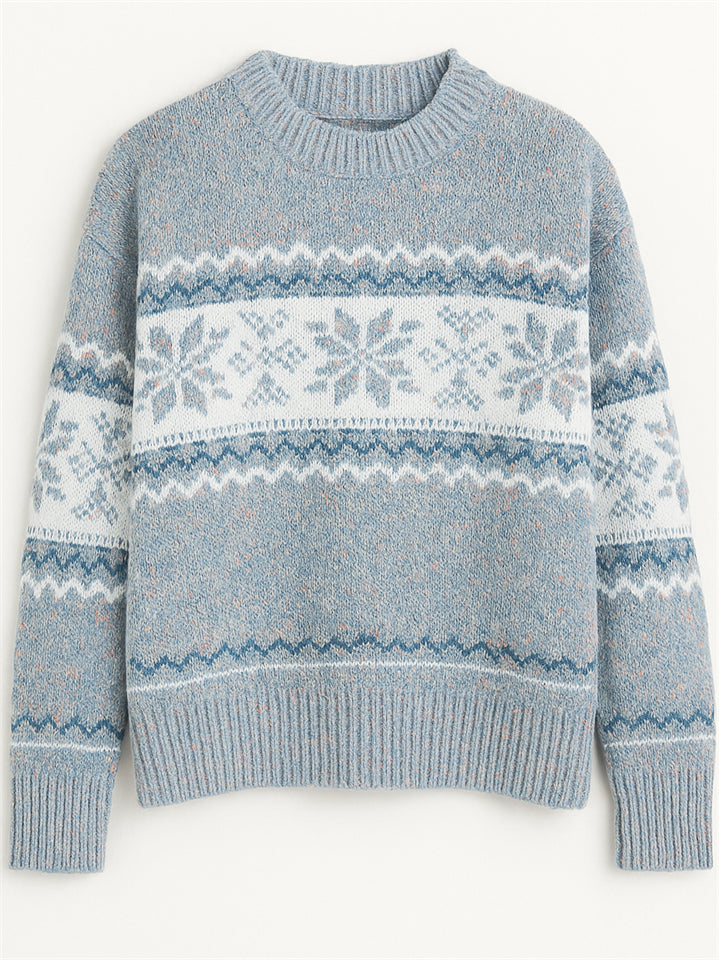 Autumn Casual Semi-high Neck Snowflakes Contrast Color Sweaters