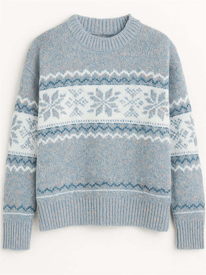 Autumn Casual Semi-high Neck Snowflakes Contrast Color Sweaters