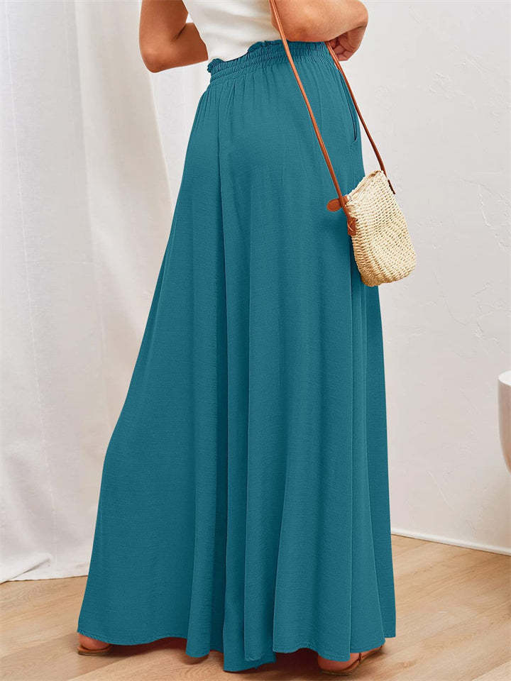 Women's High Waist Solid Color Drawstring Wide Leg Flared Pants