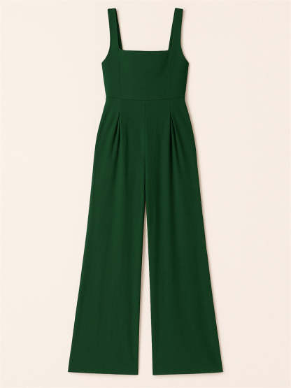Ladies' Square Neck Solid Color Sleeveless Wide Leg Jumpsuit