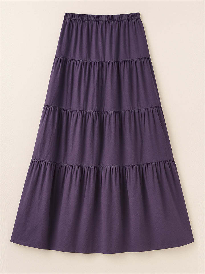 Women's Vintage Casual Elastic Waist Ruffle Maxi Length Skirts
