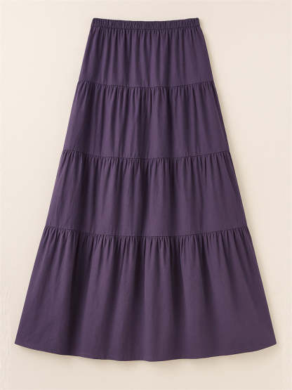 Women's Vintage Casual Elastic Waist Ruffle Maxi Length Skirts