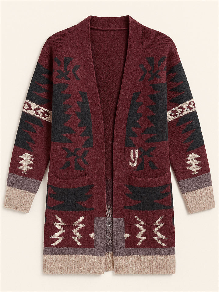 Women's Holiday Style Printed Long Sleeve Cardigan Sweaters
