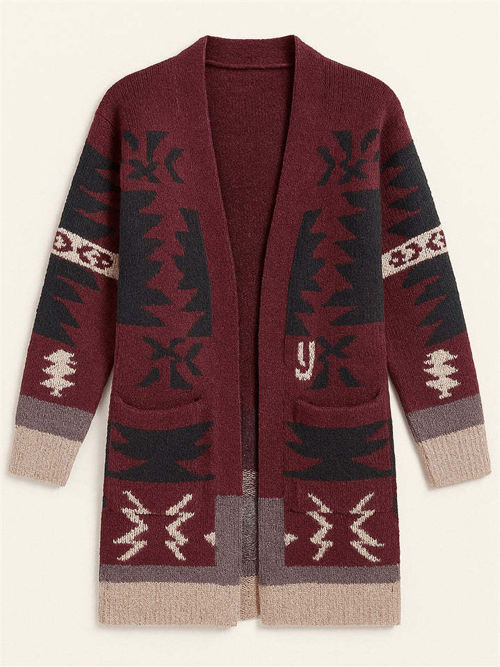Women's Holiday Style Printed Long Sleeve Cardigan Sweaters