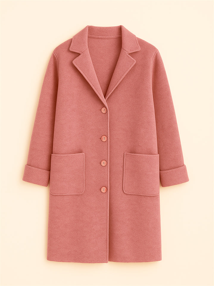 Female Autumn Solid Color Single Breasted Lapel Mid-length Coats