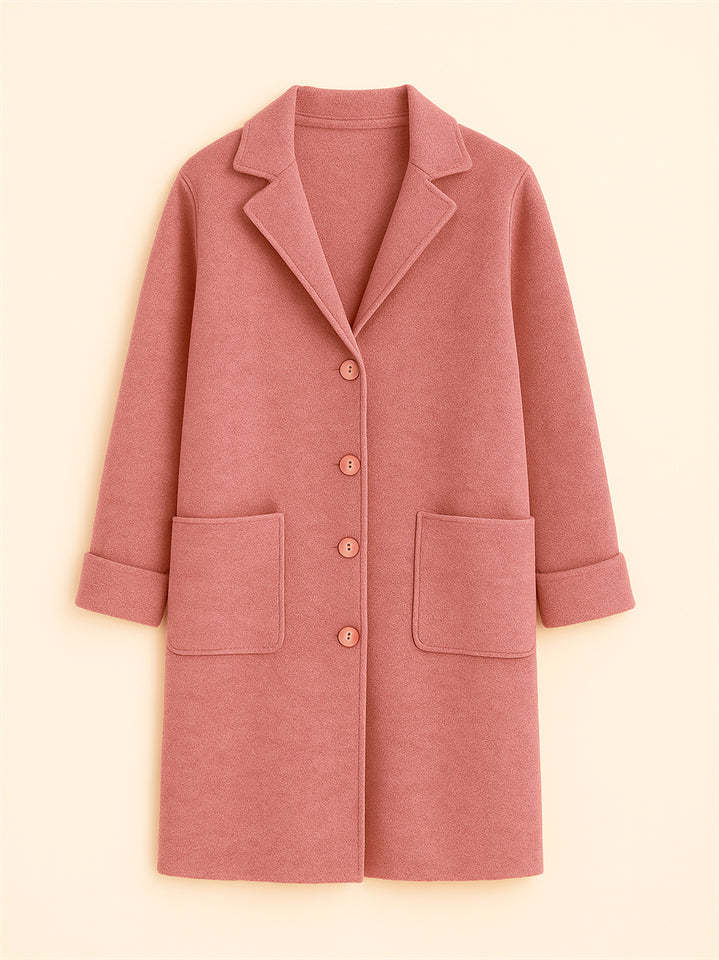 Female Autumn Solid Color Single Breasted Lapel Mid-length Coats