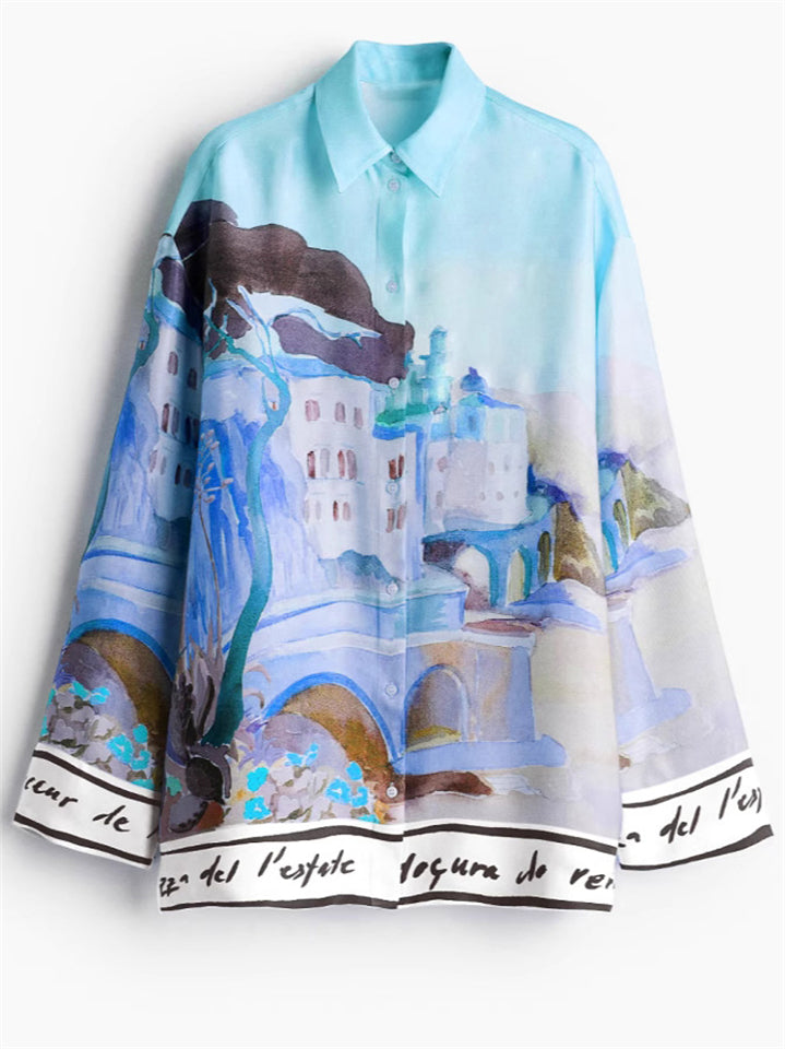 Women's Casual Fashion Paniting Style Blouse 