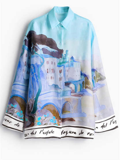 Women's Casual Fashion Paniting Style Blouse 