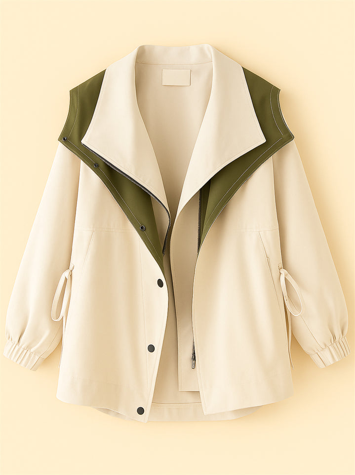 Female's Korean Style Casual Contrast Color Cargo Trench Coats