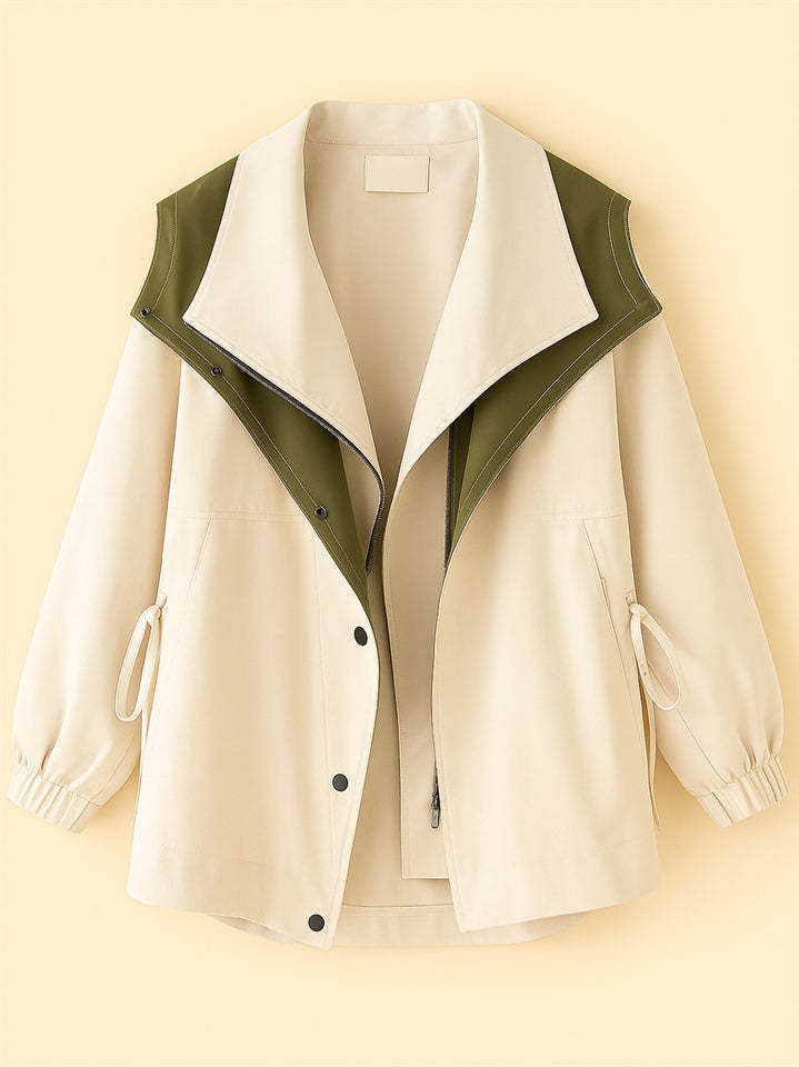 Female's Korean Style Casual Contrast Color Cargo Trench Coats