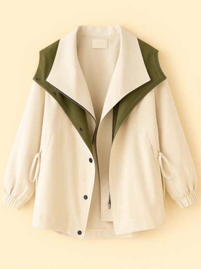 Female's Korean Style Casual Contrast Color Cargo Trench Coats