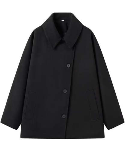 Winter Solid Color Single Breasted Raglan Sleeve Coat for Women