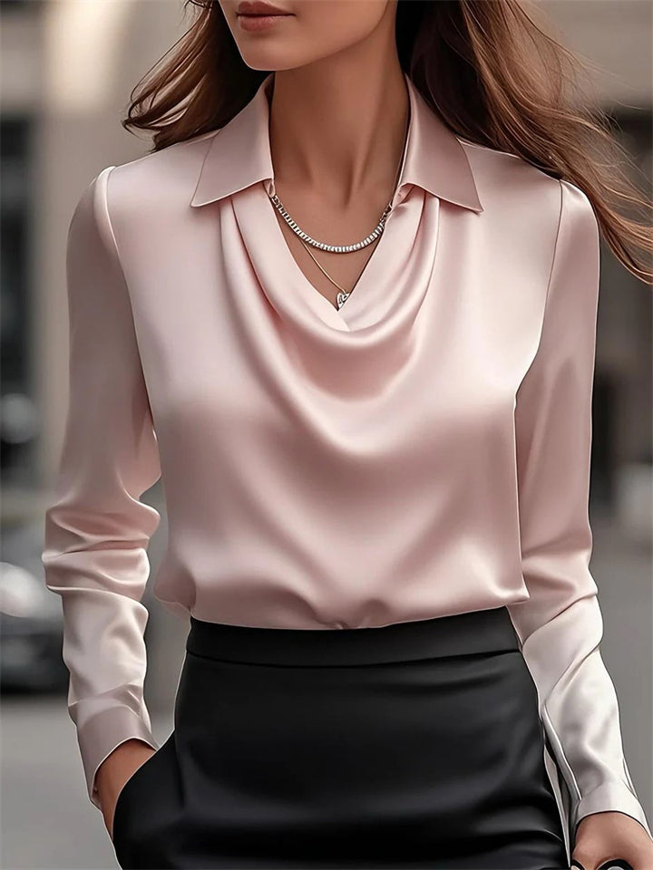 Ladies' Elegant Simple Solid Color Lapel Long Sleeve Blouses
