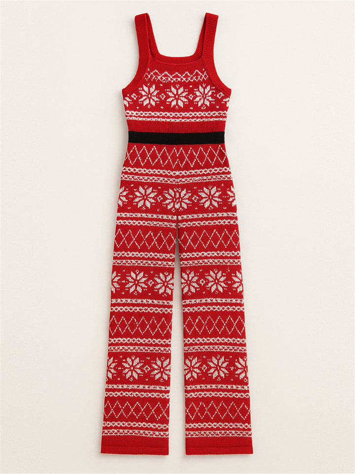 Women's Cute Christmas Snowflake Jacquard Knitting Overalls Jumpsuits
