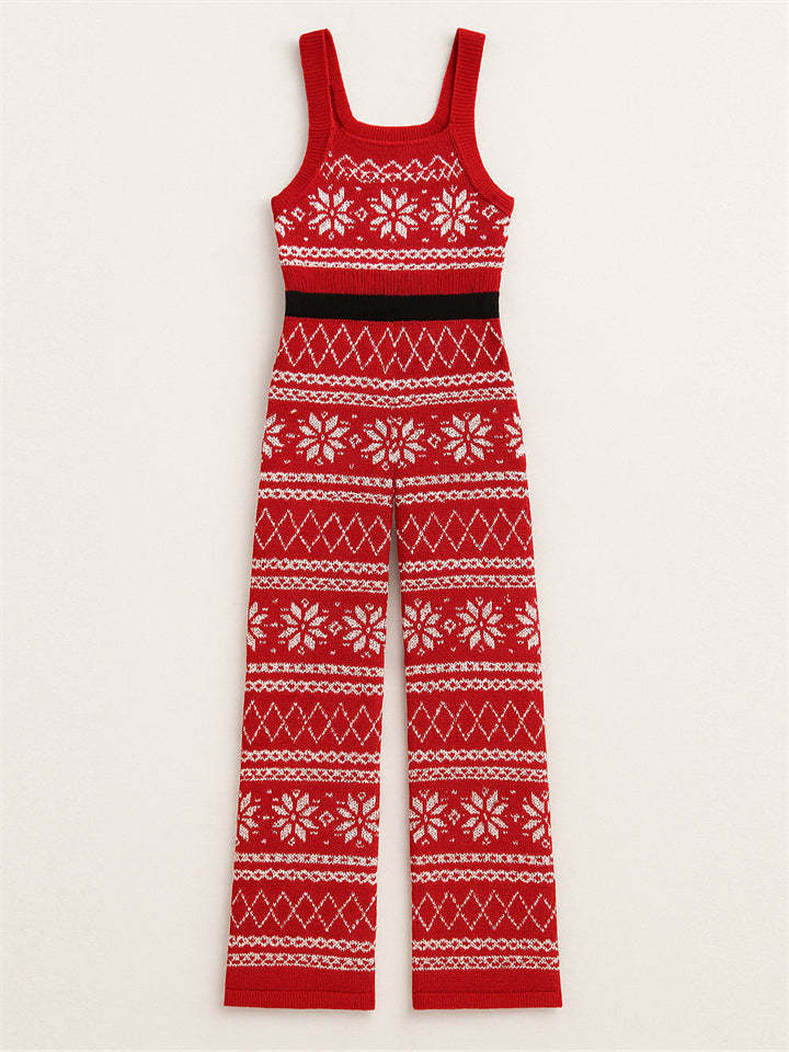 Women's Cute Christmas Snowflake Jacquard Knitting Overalls Jumpsuits