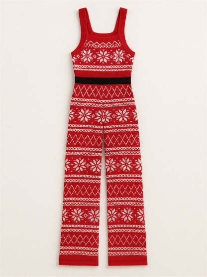 Women's Cute Christmas Snowflake Jacquard Knitting Overalls Jumpsuits