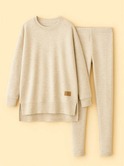 Women's Casual Round Neck Solid Color Asymmetric Hem Sweatshirts & Sweatpants Outfit