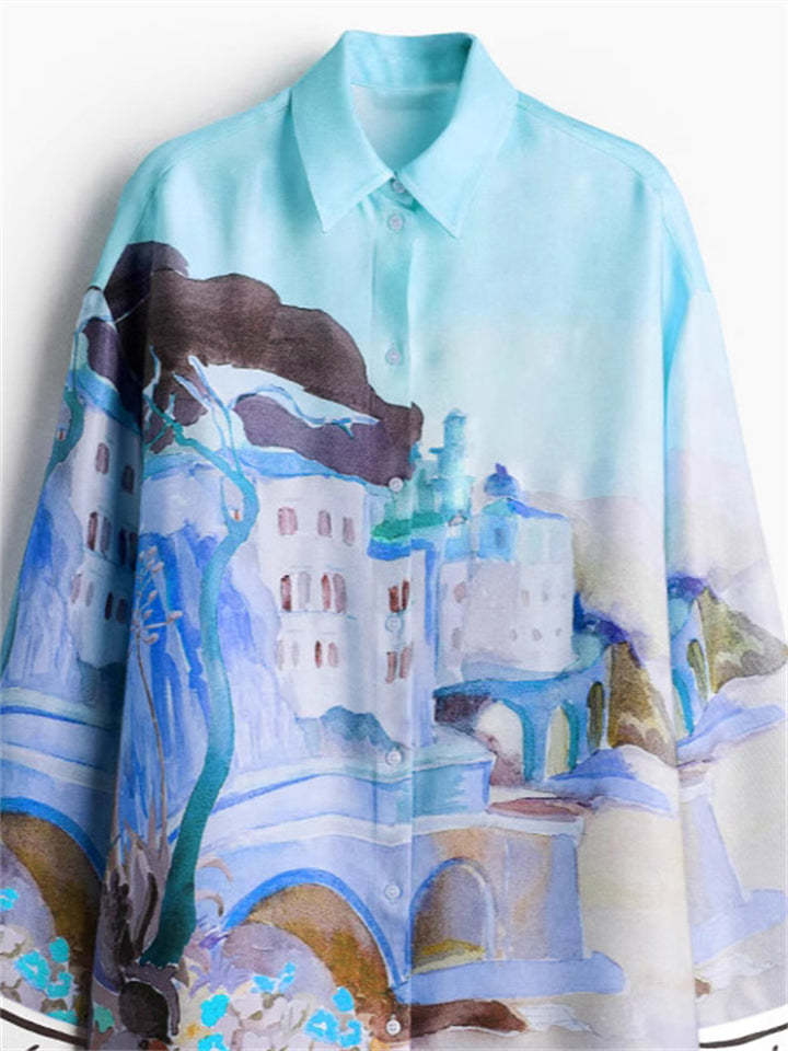 Women's Casual Fashion Paniting Style Blouse 